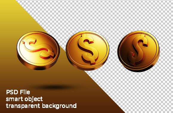 3D Coin Gold Dollars Isolated