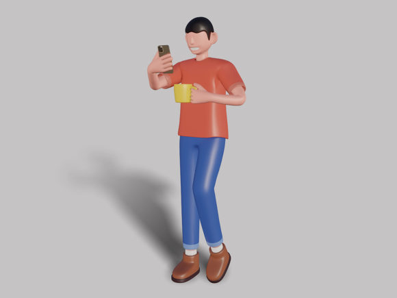 3d Male Character is Opening Smartphone
