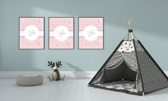 A 3D Kids Bedroom with a Teepee and Tent