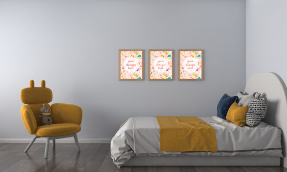 A 3D Rendering Kids Bedroom Empty Frames