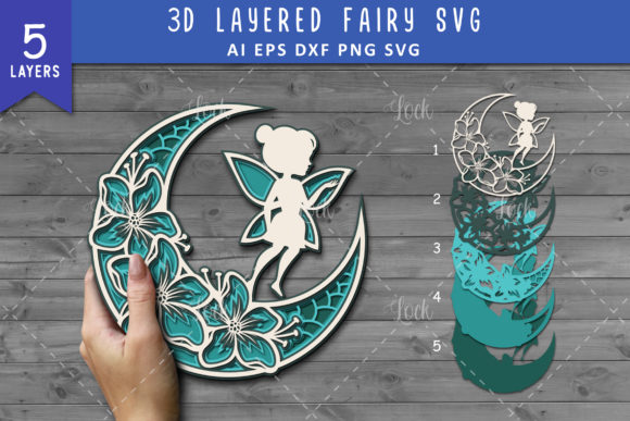 Crescent Moon and Fairy 3D Layered