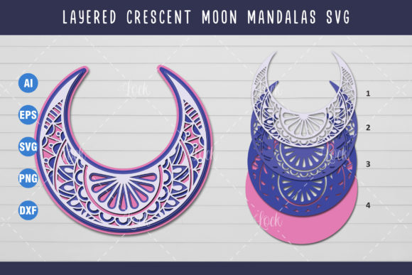 Crescent Moon and Mandala 3D Layered