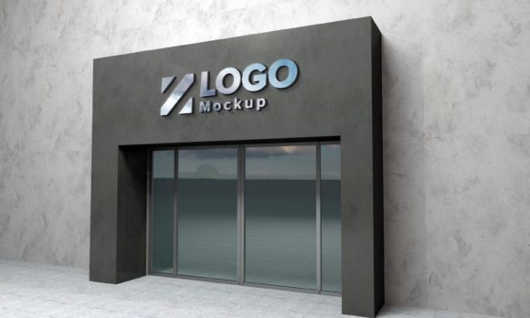 Steel Logo Mockup 3D Sign Building