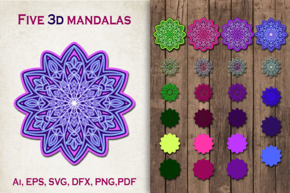 Unlocking Creative Potential with 3D Mandalas in Five Color Versions